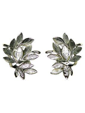 Mid‑Century Laurel Leaf Clip‑On Earrings – Chrome Finish – 1 1/4 Inch